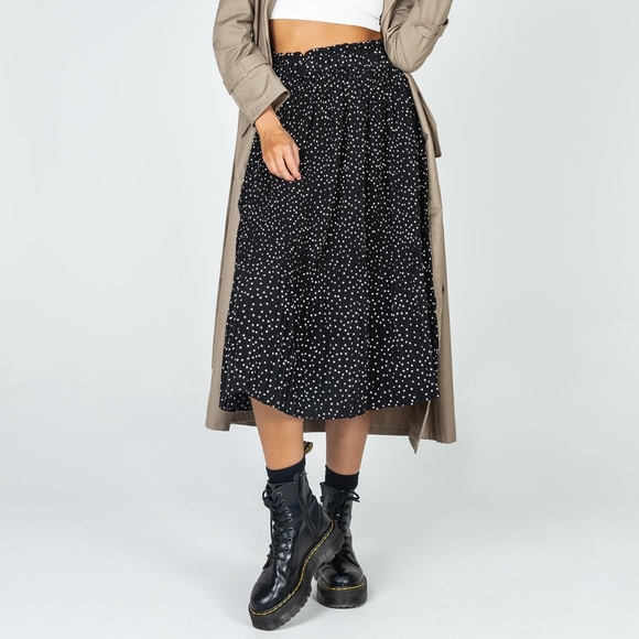 Princess Polly Dresses & Skirts - Princess Polly Black Nebula Polka Dot Midi Skirt